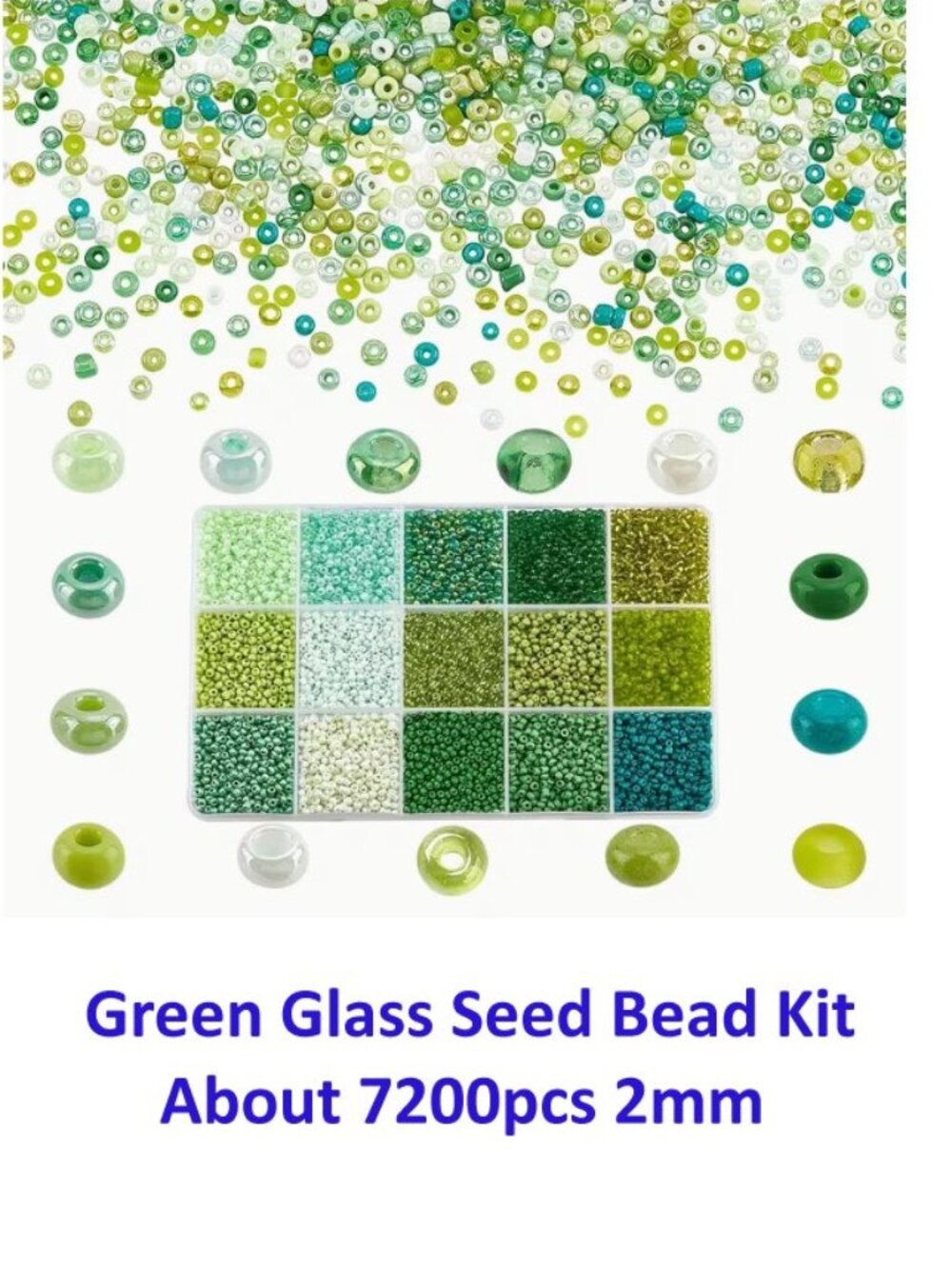 Green Glass Seed Bead Kit About 7200pcs 2mm